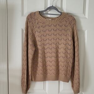 June & Ivy Camel Brown Cutout Knit Pullover Sweater Size M